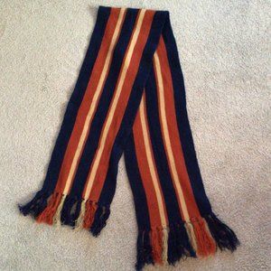 Vintage Winter Scarf Blue Rust Tan with fringe Unisex